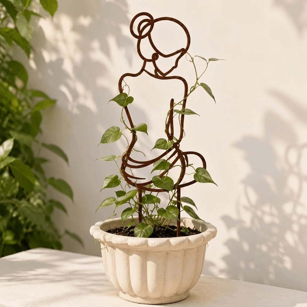 Iron Character Silhouette Plant Stand Strong Load Bearing Hollow Out Plant Fixed Frame Weather Resistance