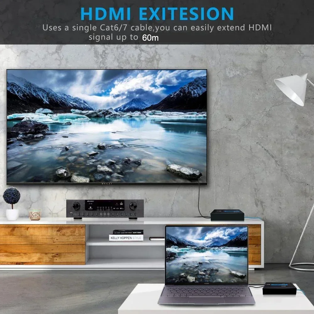 HDMIエクステンダービデオ送信機および受信機、イーサネットケーブル、4k、100m、60m、1080p、ps4、DVD、PCからテレビ、プロジェクター、cat5e、cat6、rj45用