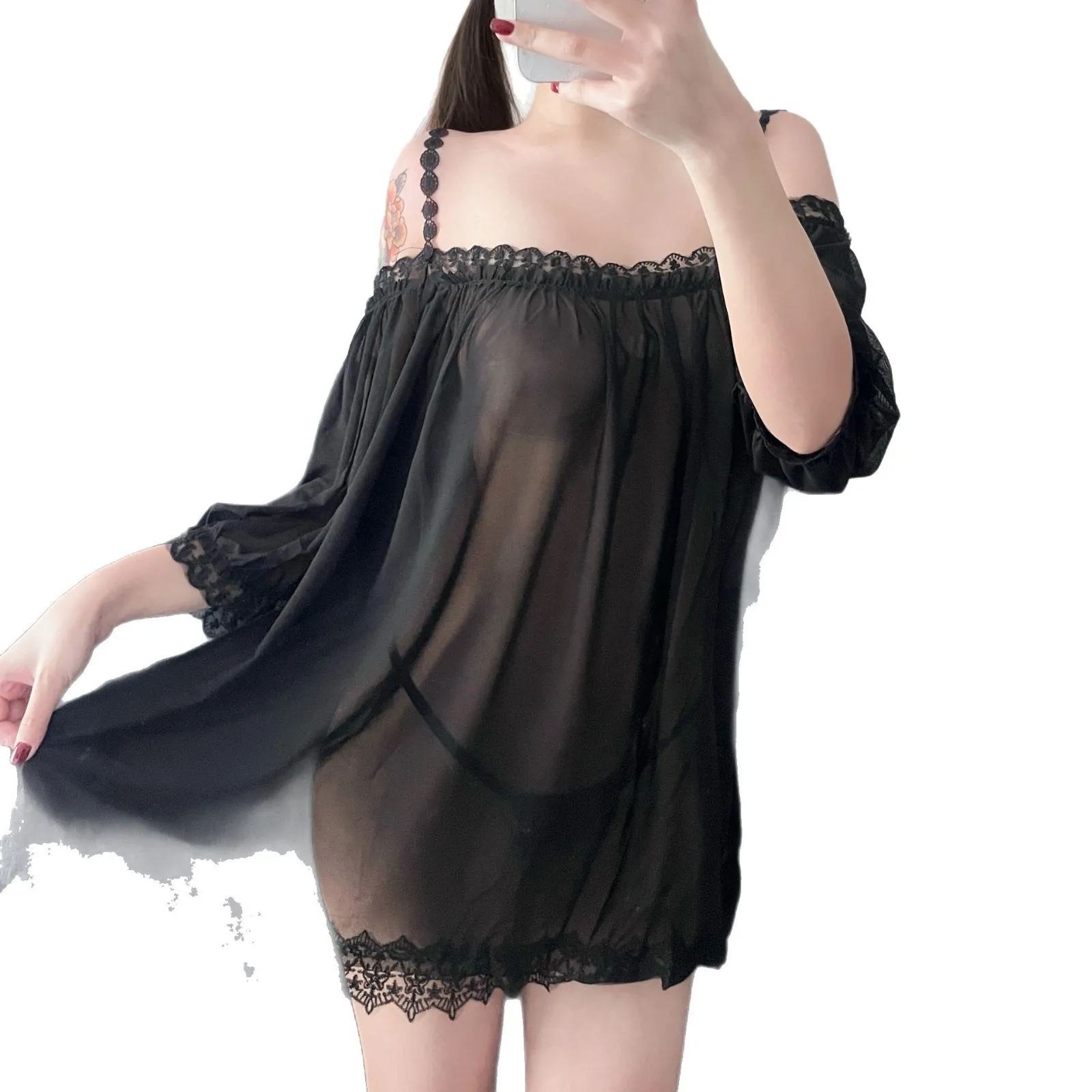 المرأة مثير الدانتيل قمصان النوم 2024 الربيع الصيف سيدة حبال Homewear بلا أكمام ملابس خاصة الإناث فساتين بيجامة شفافة #5