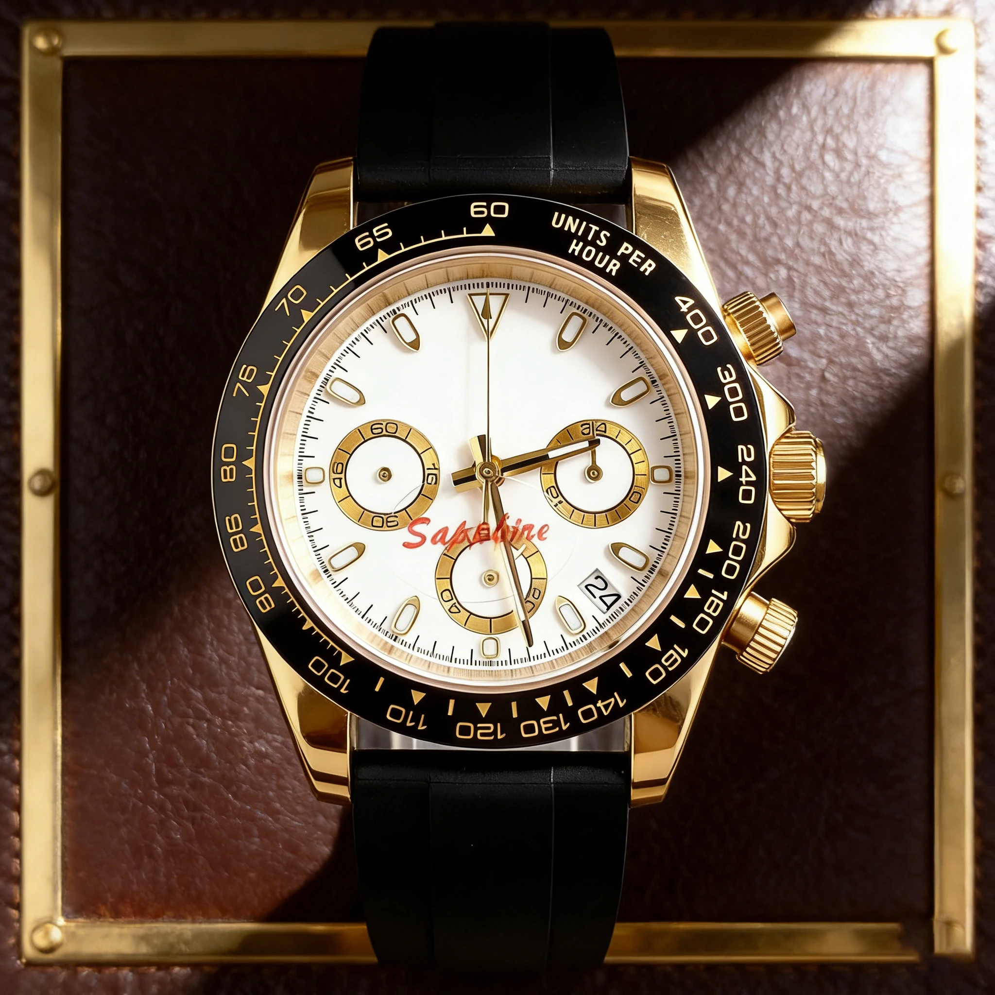 

New Golden Stainless Steel Multi-Functional VK63 Quartz Movement Watches for Men Chronograph Sapphire Glass Date Rubber Strap