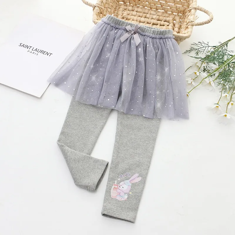 2024 New Girls Skirt Pants For Children Clothing Autumn Disney Princess Skirts Baby Girl Pink Blue Trouser Lace Kids Leggings