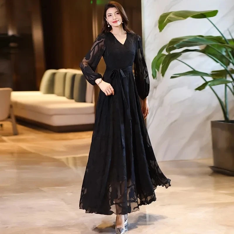 2024Spring Women Chiffon Dress Y2k Bohemian Casual Beach Clothes Party Oversize Dress Elegant Long Sleeve Fashion Dresses Female