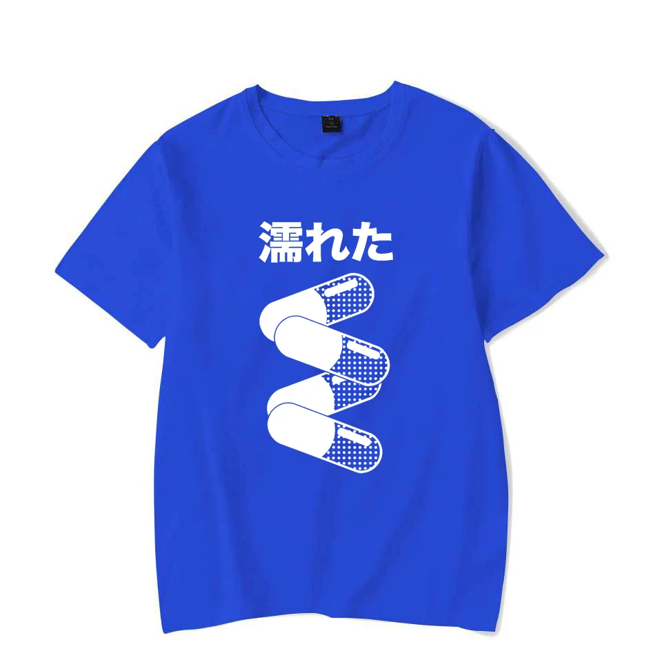 Anime Japanese Tablet Capsule Pattern Men Woman T-shirt Funny Vintage Harajuku Unisex Tee Casual Breathable Couple Clothing Top