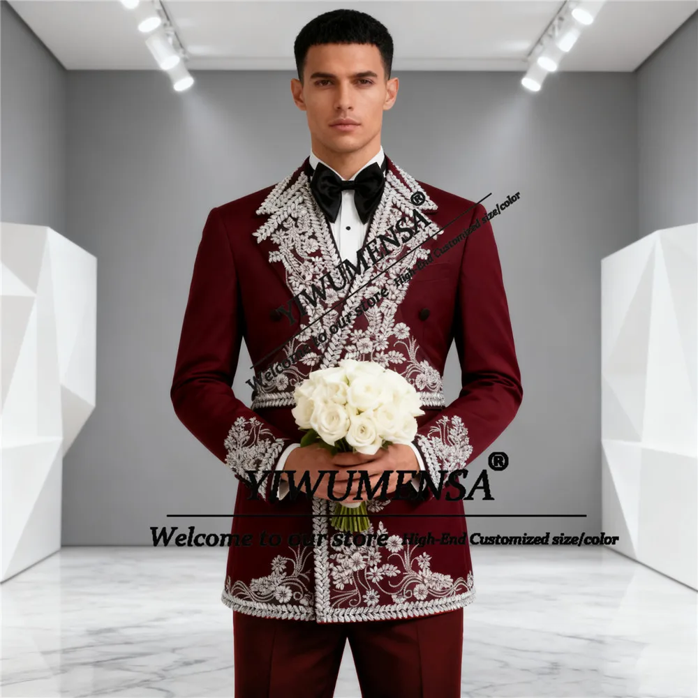 

Уникальный дизайн, костюмы с камнями из бисера, мужские свадебные двубортные пиджаки для жениха, индивидуальные комплекты из 2 предметов, смокинги для жениха, облегающие