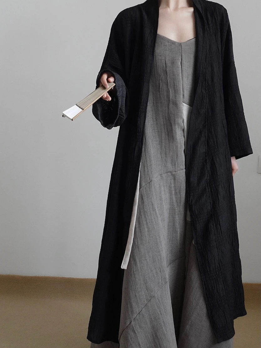 

Ретро-кардиган из хлопка и льна с темным клетчатым узором, длинными рукавами, защитой от солнца, весенне-летний, женская деловая повседневная рубашка