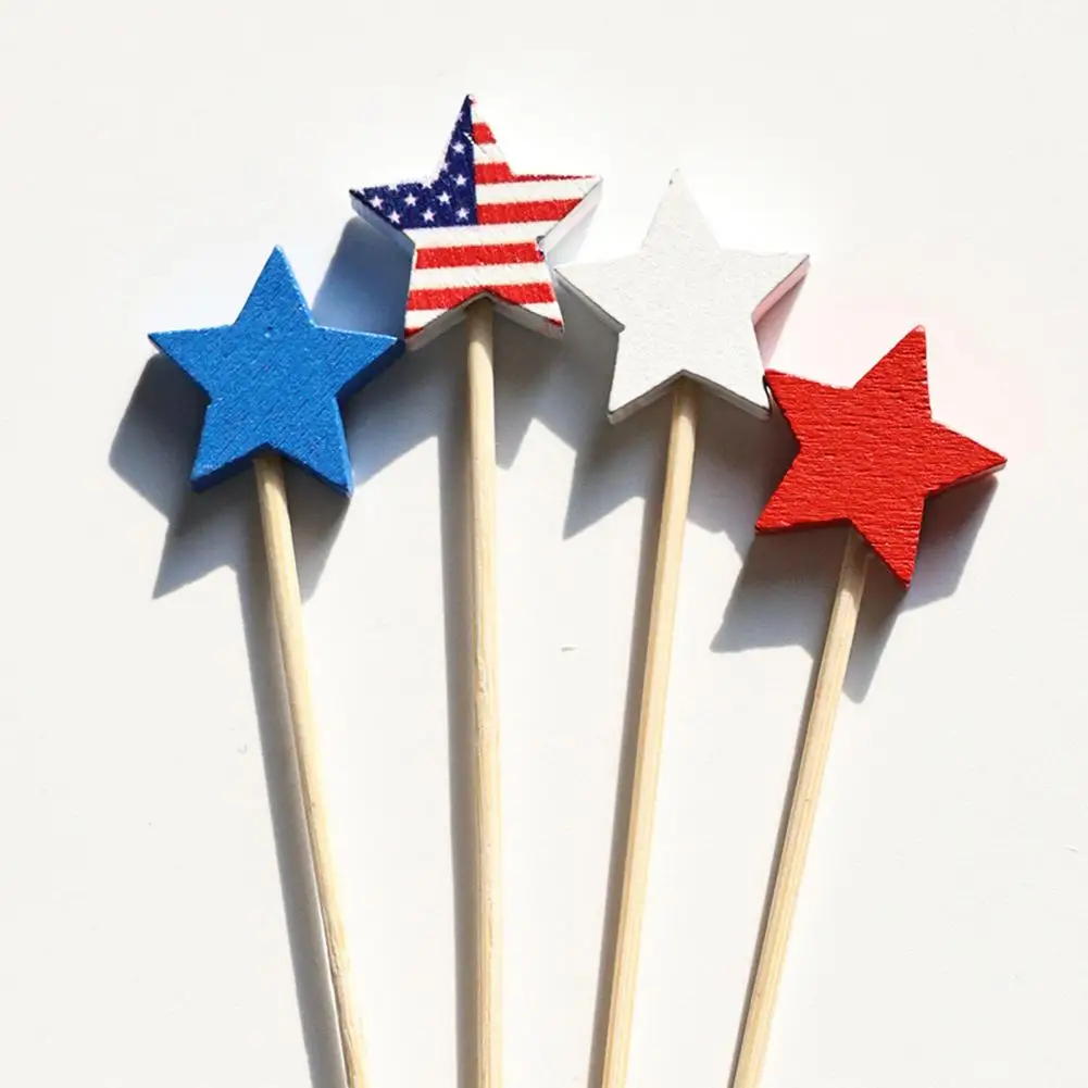 Disposable Fruit Tags Bamboo Fruit Labels 100pcs Disposable Bamboo Cocktail Picks Independence Day Star Decor Skewers for Cakes
