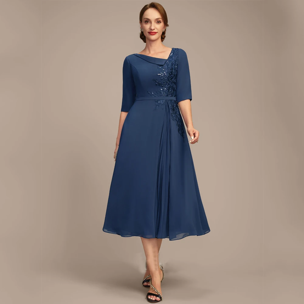 

Fashion Three Quarter Mother of Bride Dresses with Lace Chiffon Wedding Party Dresses 2025 Summer Vestidos De Noche