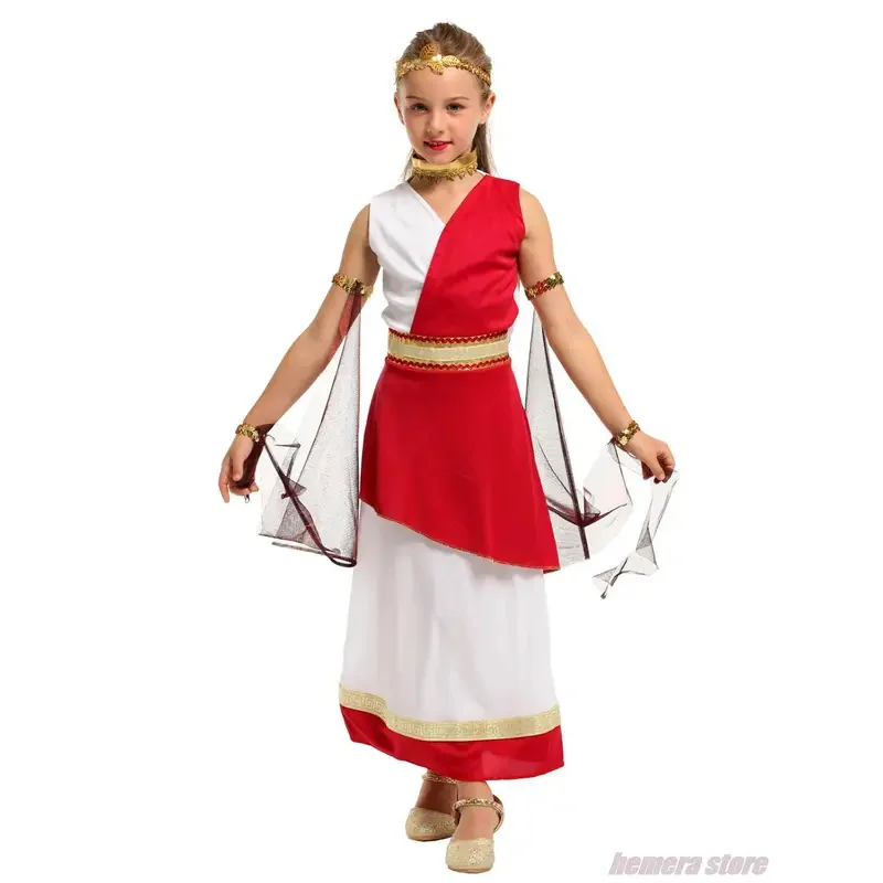 Kids Child Ancient Greek Goddess Costume Athena Cosplay Girls Roman Grecian Toga Dress Purim Halloween Book Week Party