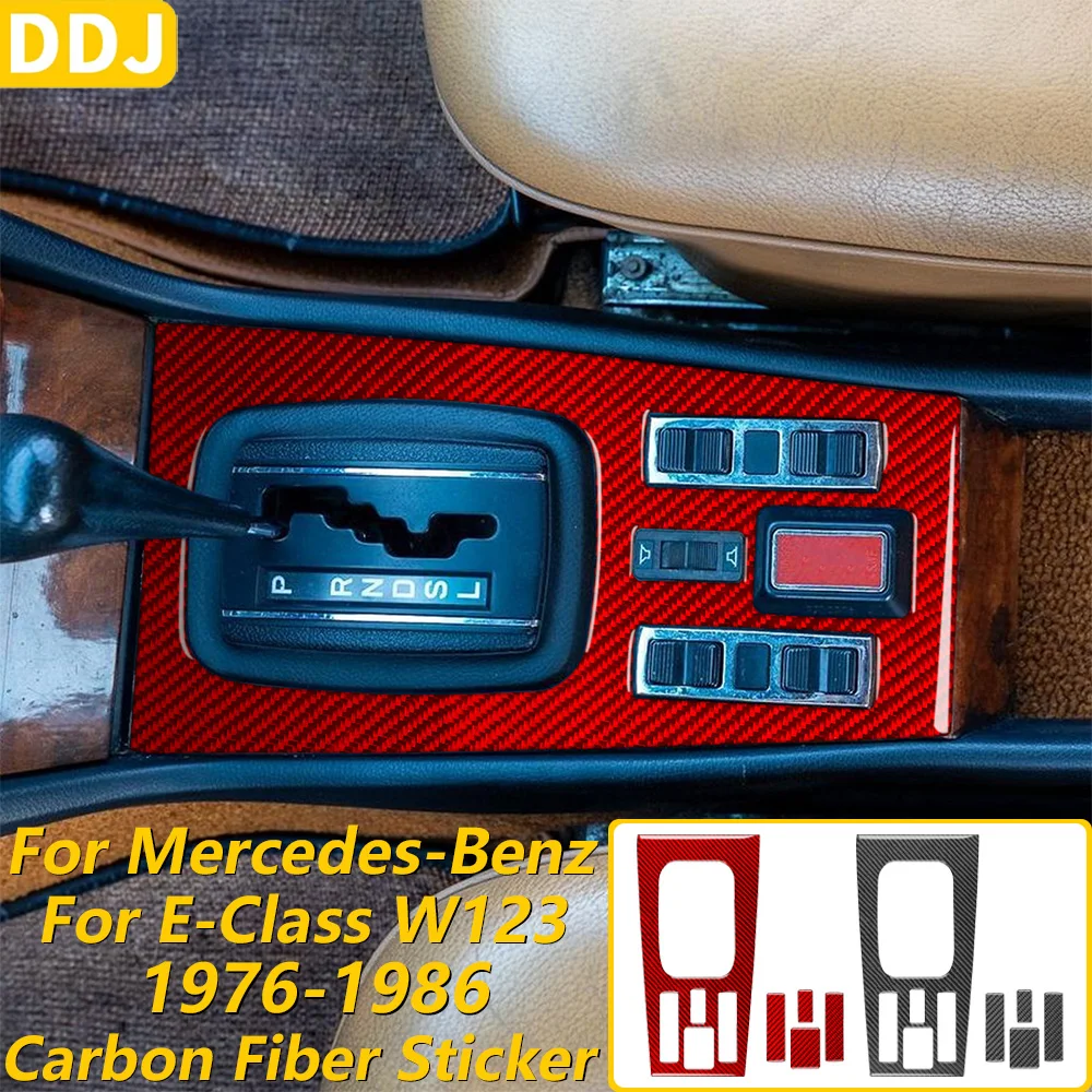 For Mercedes-Benz E-Class W123 1976-1986 Carbon Fiber Central Gear Shift Control Panel Cover Car Accessories Decoration Sticker