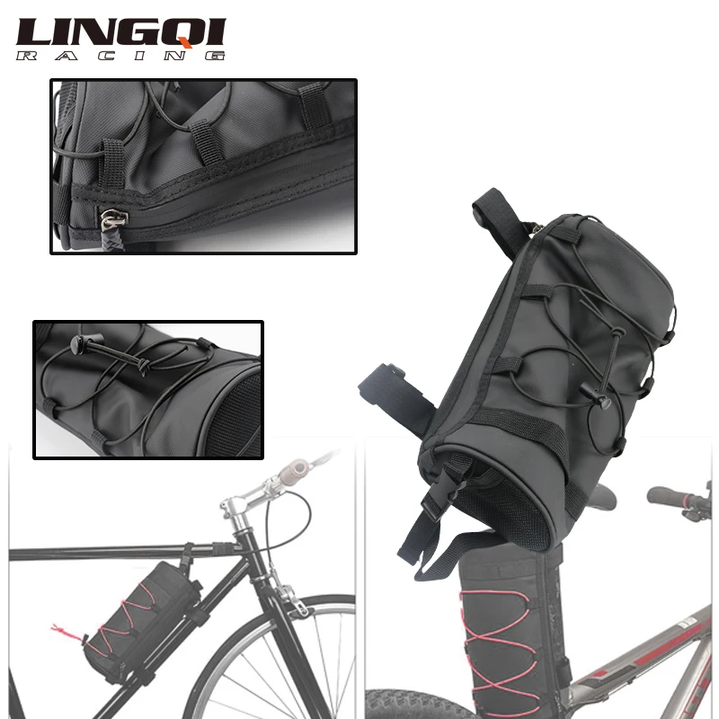 LINGQI RACING Nylon Parts Front Tube Bag Handlebar Bags Large Capacity Storage For Off Road Mountain Bike MTB Electric Scooter