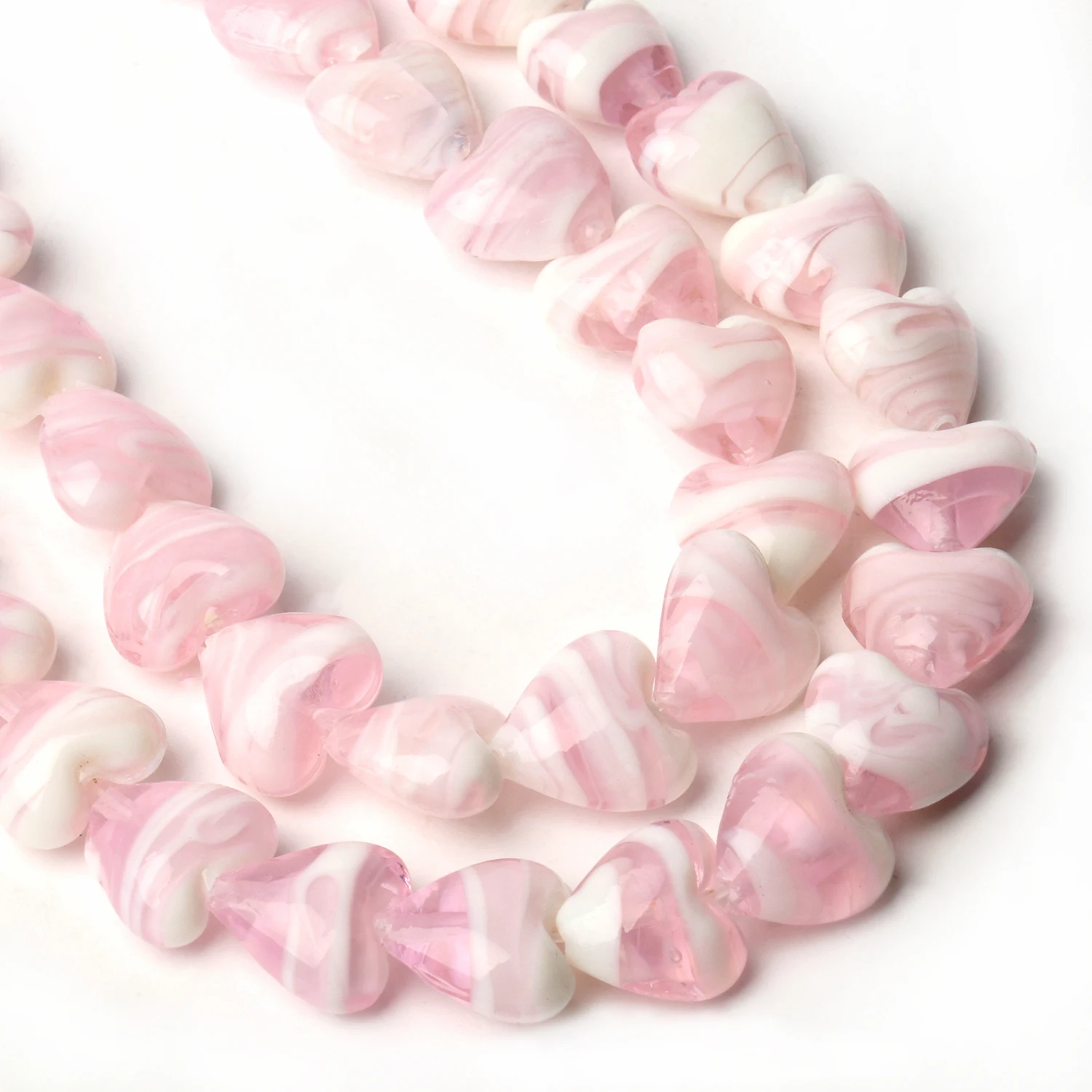 15MM Rose Pink Candy Stripe Murano Lampwork Glass Love Heart Crafts Beads For Jewelry Making Diy Earring Finding Accessory
