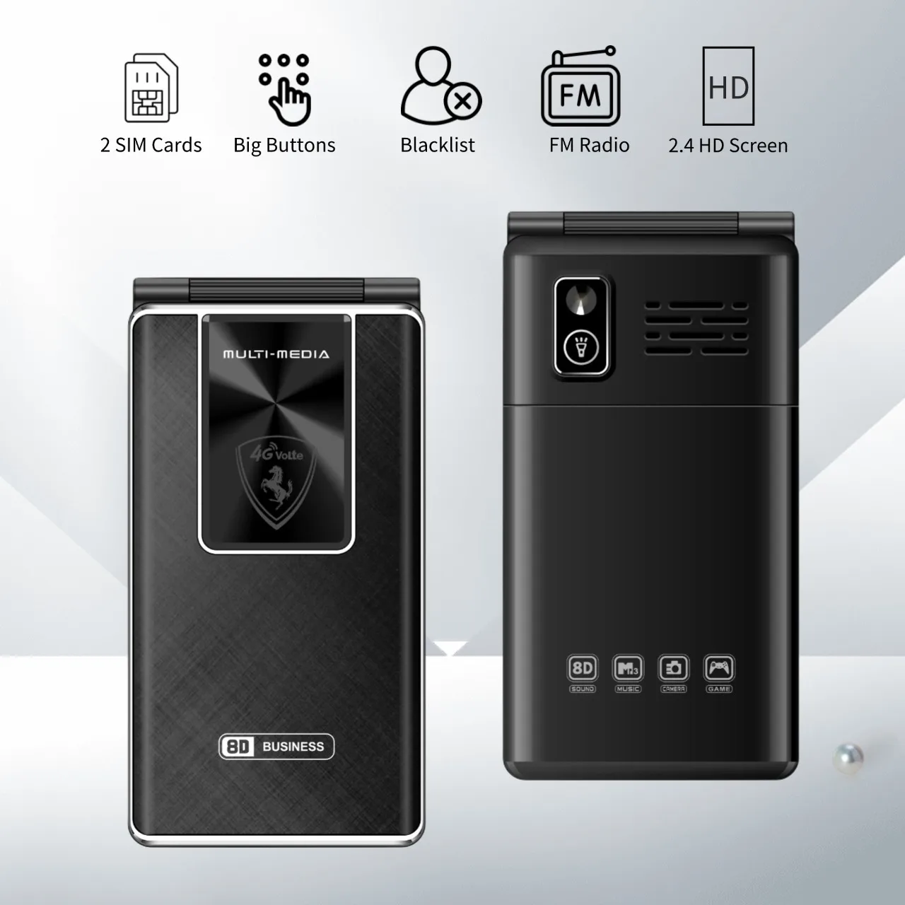 Unlocked Folding Elderly Phone Dual SIM Flashlight Large Button Speed Dial Blacklist FM Flip Cellphone For Seniors Budget Price