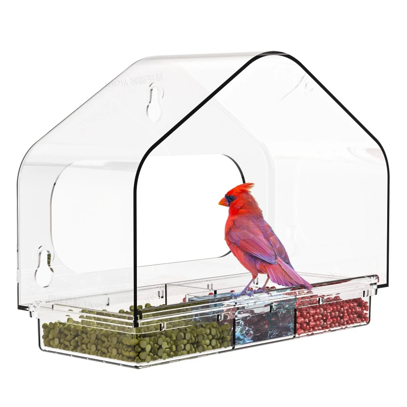 

Transparent acrylic outdoor bird cage, parrot cage, non-punching suction cup, bird feeder, pet supplies, wall-mounted