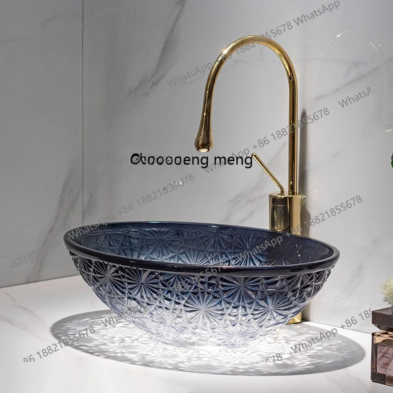 

Simple crystal glass table wash basin household small apartment face wash single basin face wash art basin