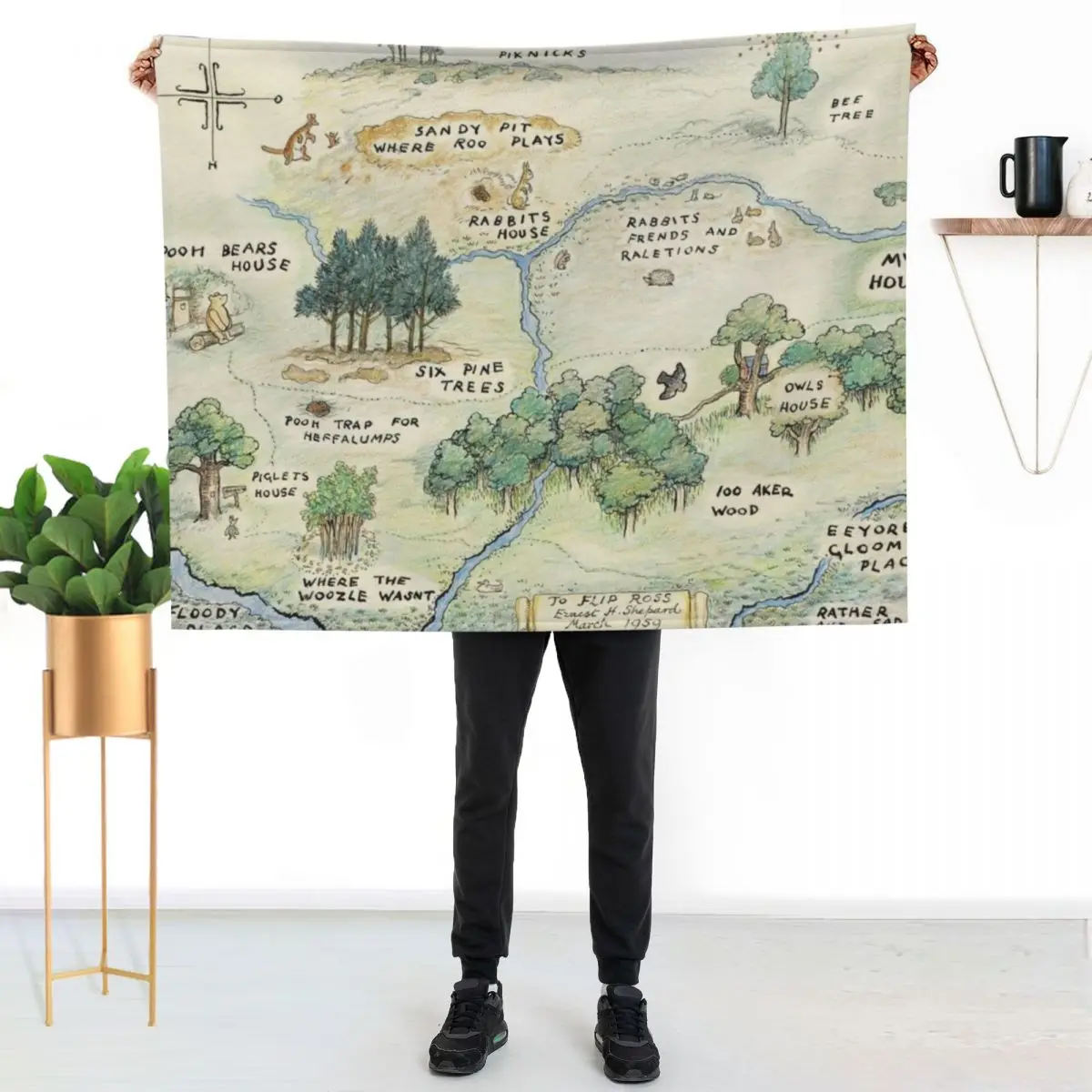 100 Acre Wood Map By E.H. Shepard Throw Blanket Travel Size Cozy Blanket For Plane Train-image