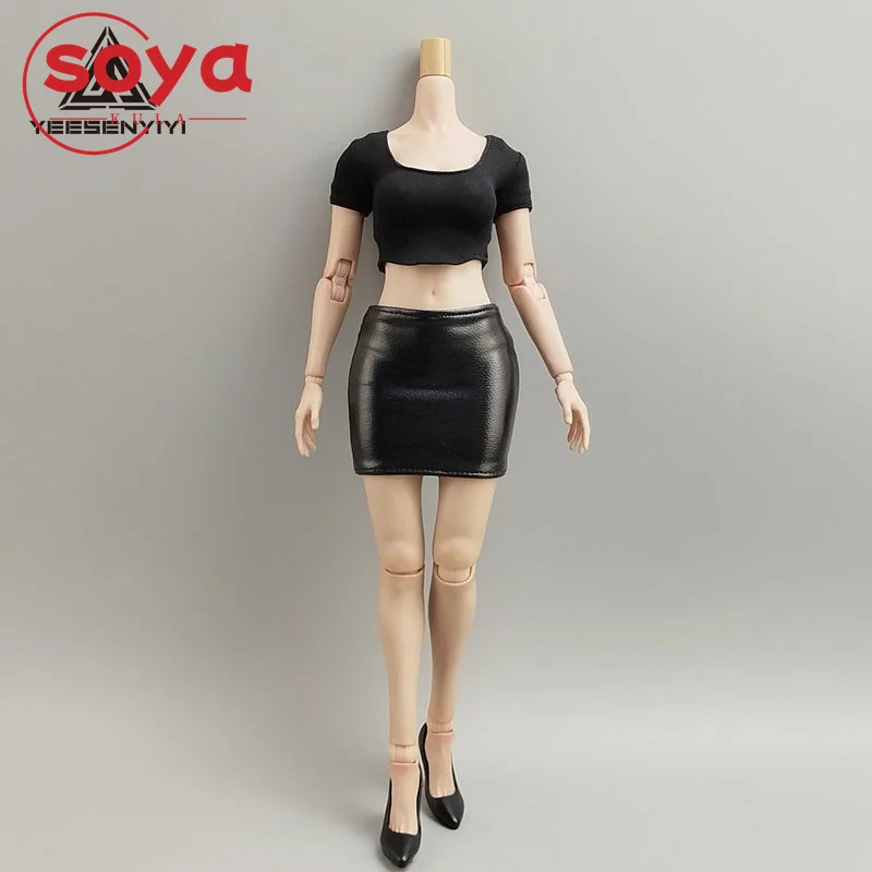 Falda corta ajustada negra a escala 1/6, modelo de ropa para muñecas de cuerpo de figura de acción de soldado femenino de 12 pulgadas