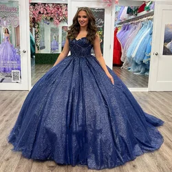 ANGELSBRIDEP Elegant Beads Navy Blue Quinceanera Dresses Ball Gown For Girls Strapless Draped Robe Quinceañera Custom Made