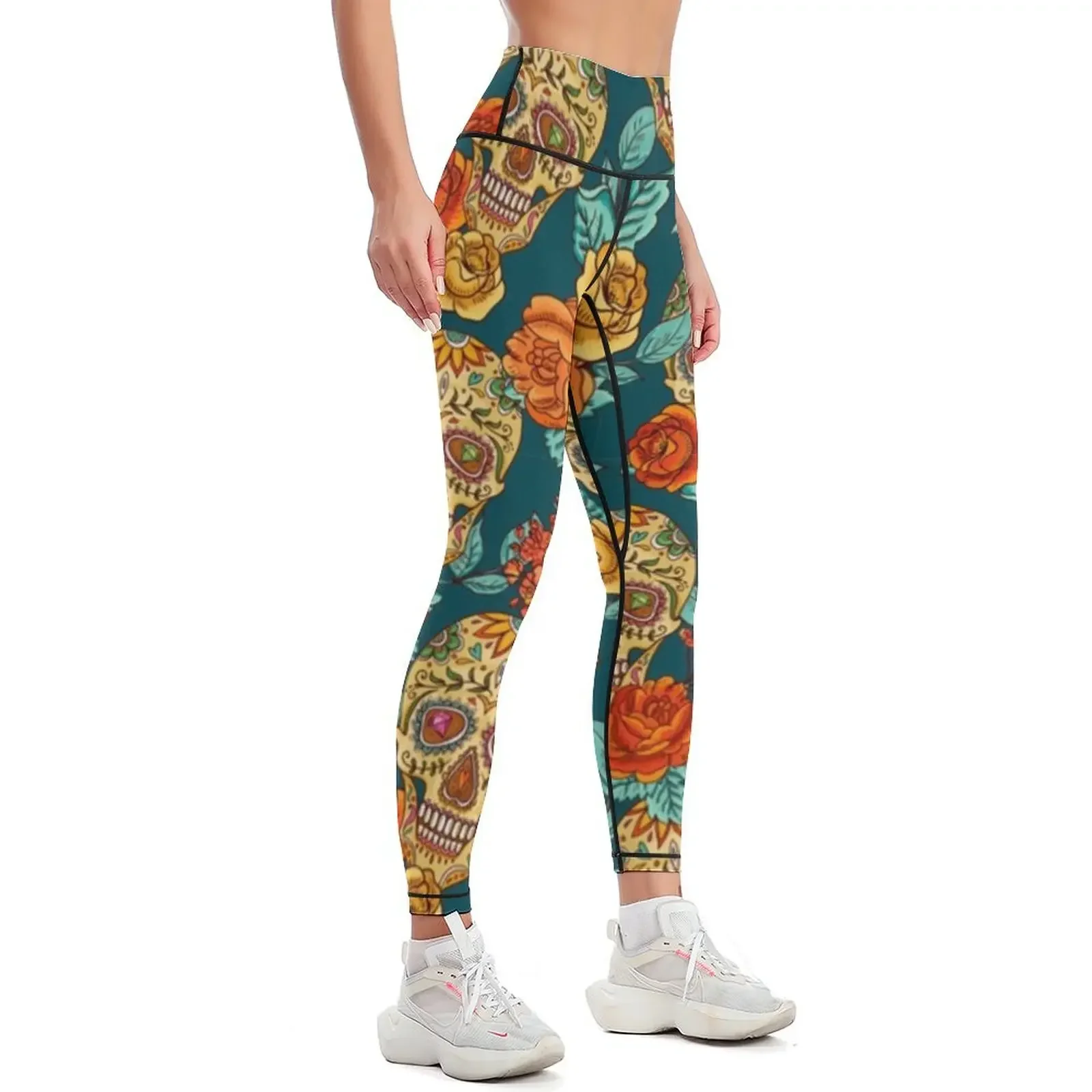 Roses Skull Seamless Pattern Floral Leggings push up fitness sport pants sport legging Training pants Womens Leggings