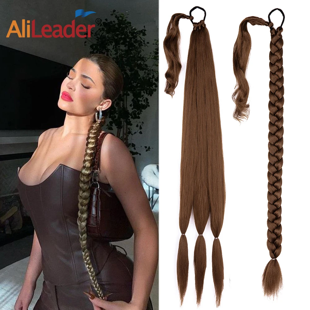 Alileader-Extensões De Rabo De Cavalo Sintético, Super Longo, Liso Sedoso, Jumbo Trançado, Envolva Em Torno De Rabo De Cavalo, Ombre Cabelo Falso, 36"