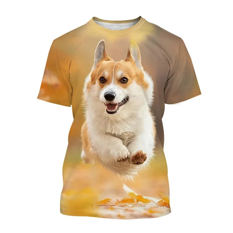 Fashion Welsh Corgi Dog 3D Printed T Shirt For Men Cute Puppy Animal Short-Sleeved Tees Harajuku Streetwear Tops T-Shirt Clothes