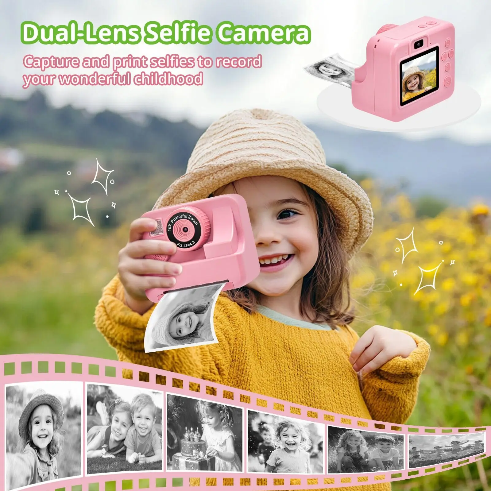 Appareil Photo numérique à impression instantanée pour enfants, jouets pour tout-petits, 1080P, 2.4 pouces, impression thermique, jeux Photo, cadeaux pour garçons et filles