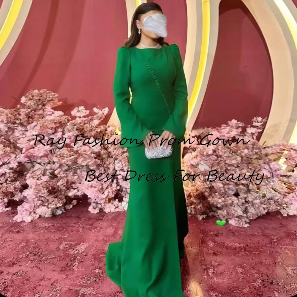 Romantic Mermaid Prom Dress Green Long Sleeves Evening Dresses Side Split Robes de soirée Floor Length Women Formal Occasion