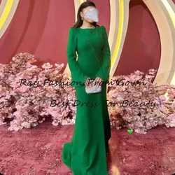 Romantic Mermaid Prom Dress Green Long Sleeves Evening Dresses Side Split Robes de soirée Floor Length Women Formal Occasion