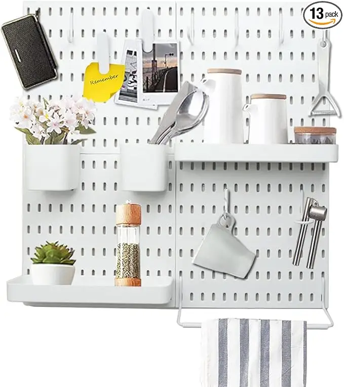 Pegboard Combination Kit with 4 Pegboards with 15 Accessories Modular Hanging for Home Office Wall Organizer Crafts Organization