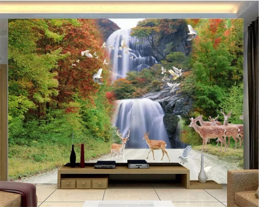 

Обои на заказ 3d стерео лесные птицы ТВ фон обои гостиная спальня современная природа водопад фрески papel de parede
