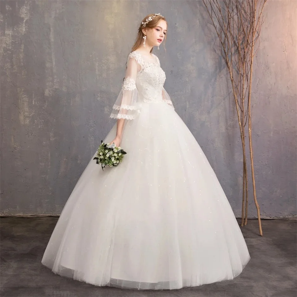 2024 O-neck Sweep Train Wedding Dresses Appliques Illusion Lace Tulle Ball Gowns Bridal Gowns Vestido De Noiva Customized