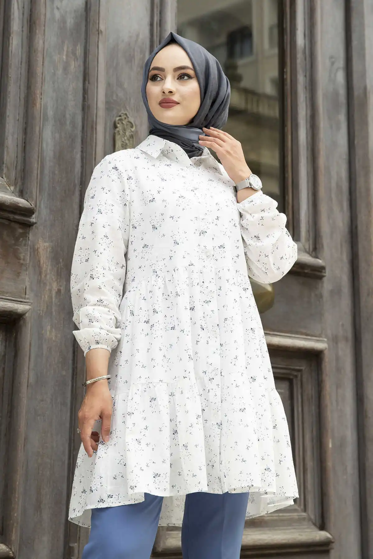 

Crispy Patterned Tunic MD-White