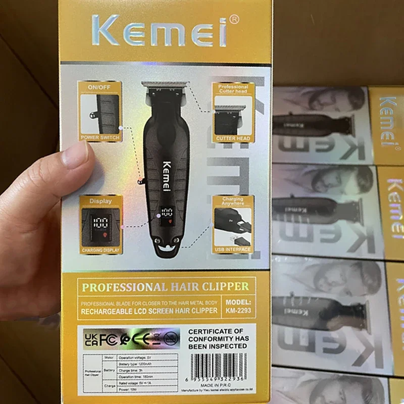 KEMEI Men Hair Clippers For Hair Cutting Professional Cordless Barber Hair Trimmer For Men With LED Display Rechargeable Km-2293