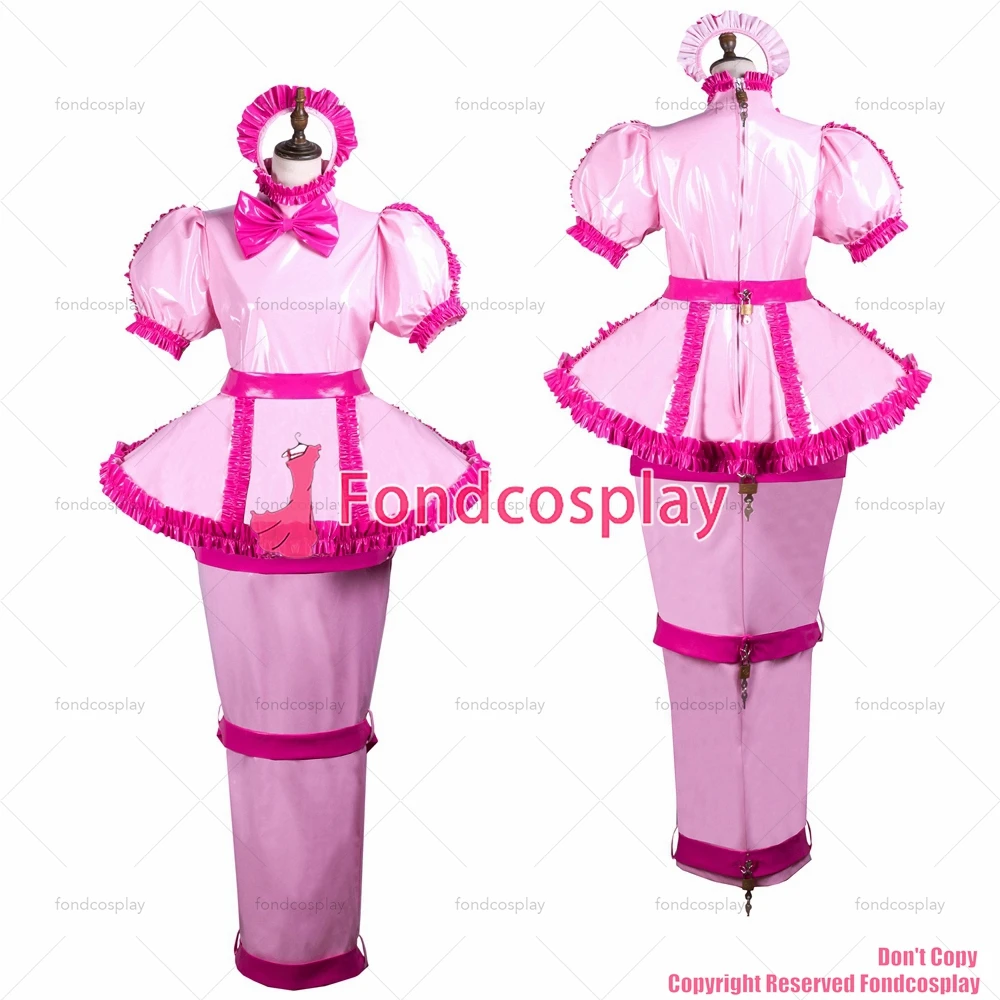 Fondcosplay-Disfraz de sirvienta cruzada para adulto, Vestido largo de pvc pesado para bebé, disfraz de uniforme con cerradura en CD/TV, color rosa, sexy, G3740