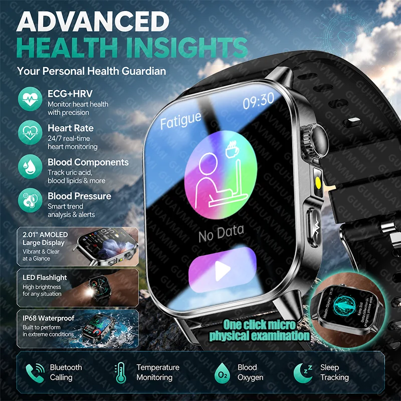 Nouvelle Montre Connectée de Diagnostic Émotionnel pour Hommes ECG+HRV Lipides Sanguins TA Oxygène Sanguin Fréquence Cardiaque Température Santé Masculine Appel Bluetooth Mondial