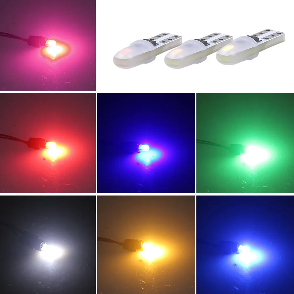 10PCS  12V DC T5 LED Auto Car Led Bulbs No Polarity Dashboard Lamp 2-3014 SMD Door License Plate Light White Red Green