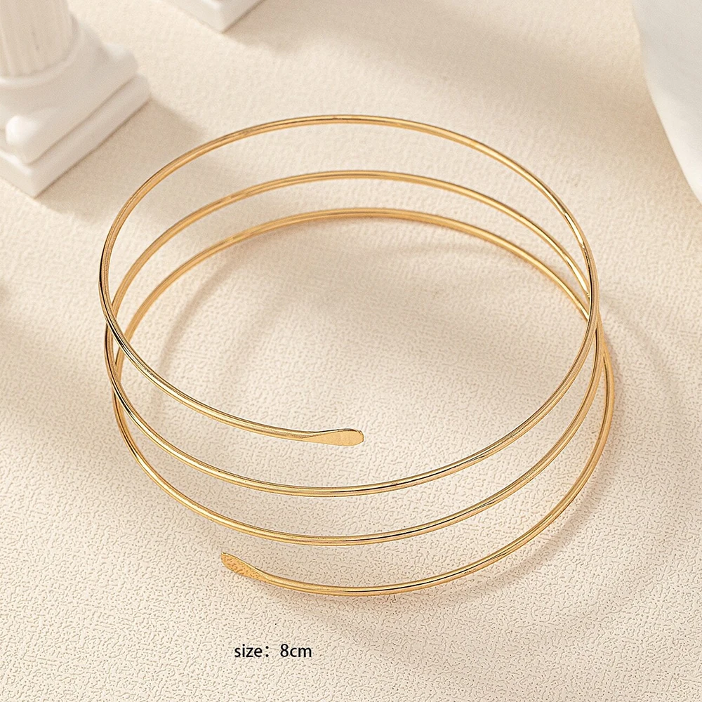 Adjustable Vintage Layered Gold Color Metal Arm Cuff Bracelet Bangle for Women Teens Female Simple Decor Body Jewelry Accessory image 6