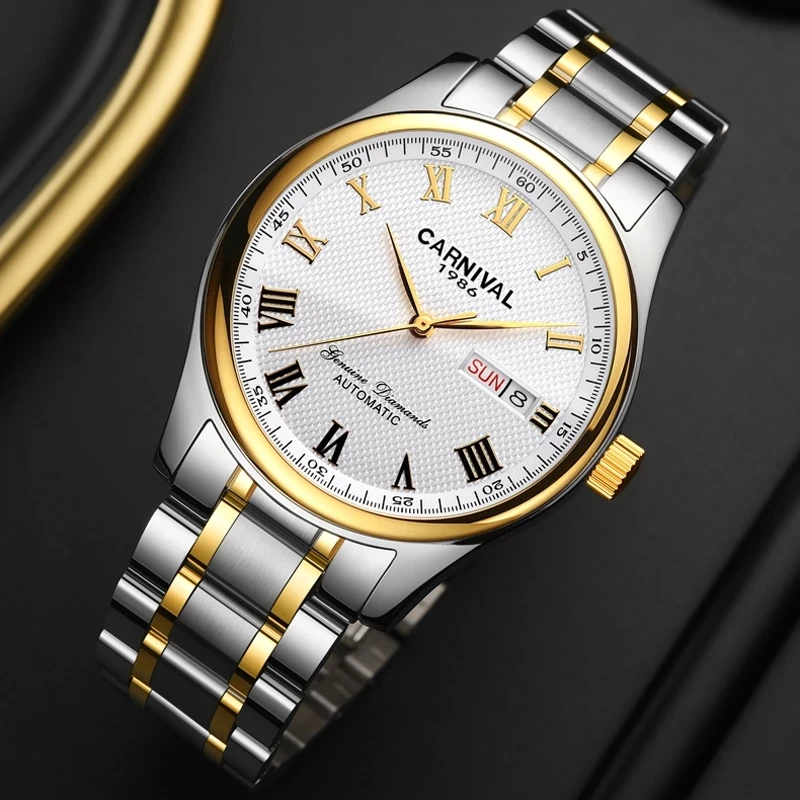 CARNIVAL Brand Mechanical Watch Luxury Stainless Steel Business Automatic Wristwatches 30M Waterproof Clock for Men Reloj Hombre