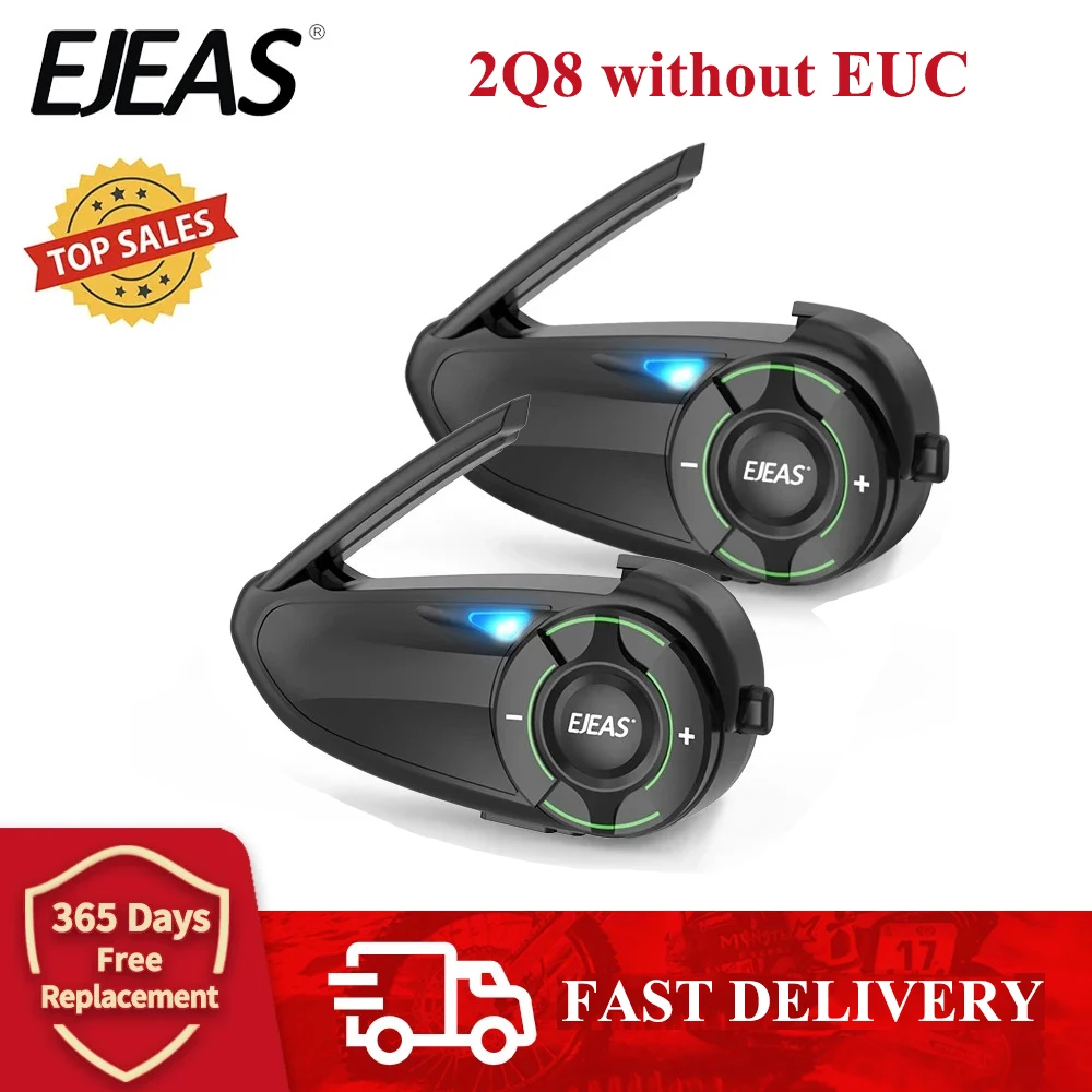 EJEAS Q8 Motorcycle Mesh Intercom with EUC Remote Walkie Talkie Bluetooth Interphone Headset for 6 Riders with Bluetooth 5.1