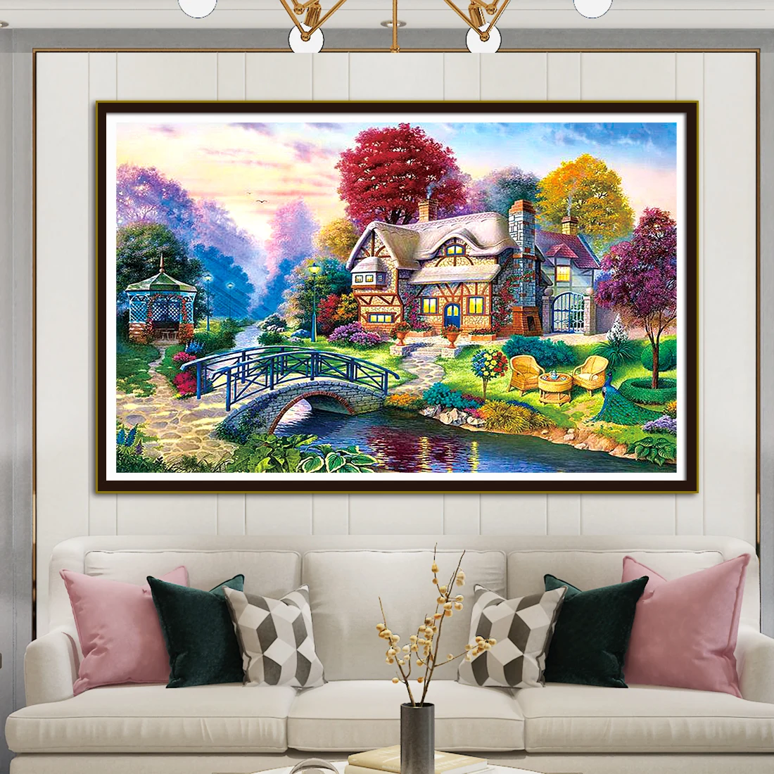 

Garden House Cross Stitch Kits DIY Printing Crafts New Style Pastoral Scenery Home Decorative Painting Handmade Embroidered Pack