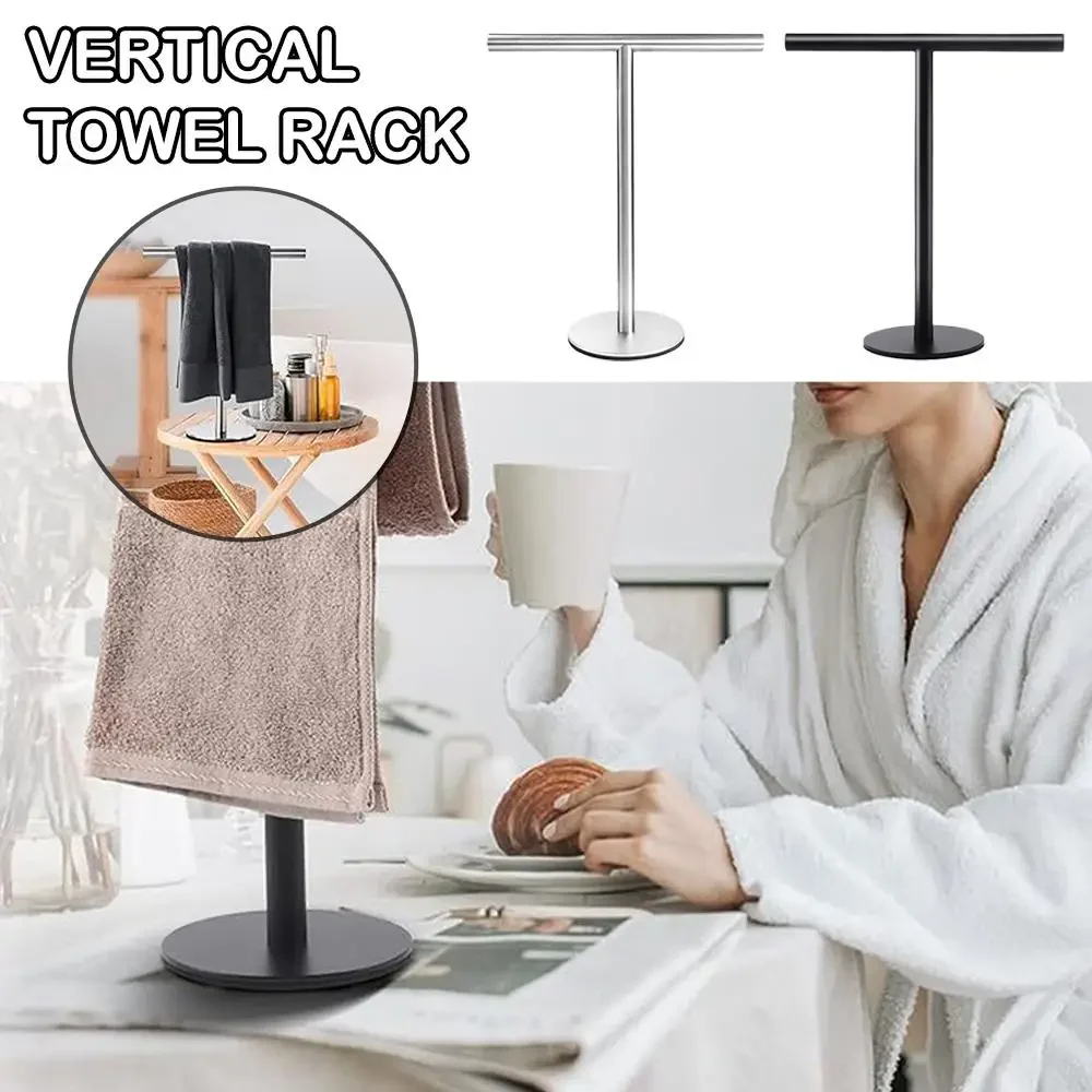 

Bathroom Hand Towel Holder Stand T-Shape Stainless Steel Towel Bar Rack Bathroom Kitchen Vanity Countertop Storage Organizer
