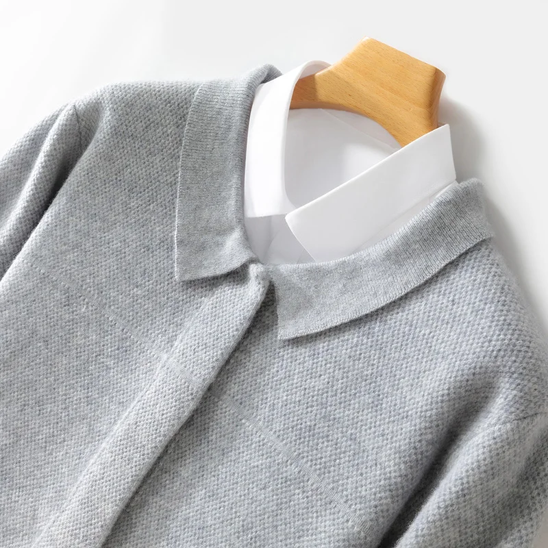 

Мужской классический вязаный кардиган из австралийской чистой шерсти с длинными рукавами и лацканами, свитер на пуговицах, высококачественный свободный топ