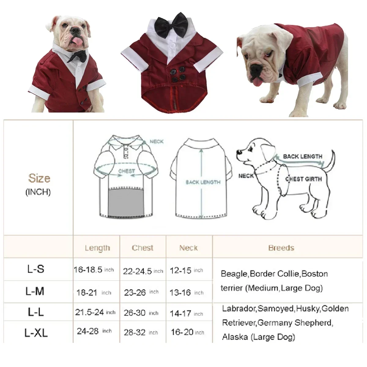 Luxury Big Dog Clothes Halloween Dog Costume Pet Tuxedos Shirt Suit Wedding Pet Dress with Black Bow Cosplay Large Pet Clothing