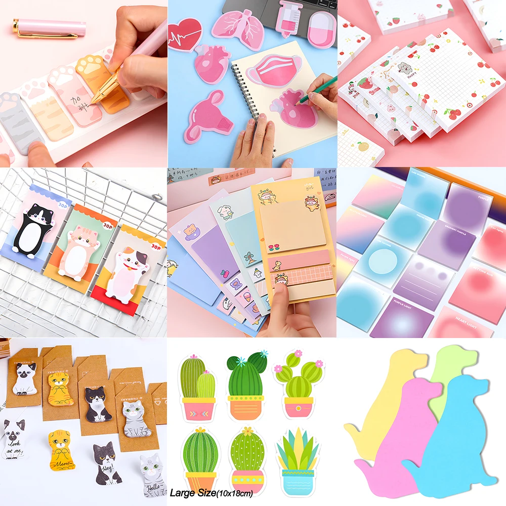 

2Set Self-adhesive Elegant Sticky Notes Cute Kawaii Memo Pad Post Fun Notepad Aesthetic Stationery Index Sticker Check Wish list