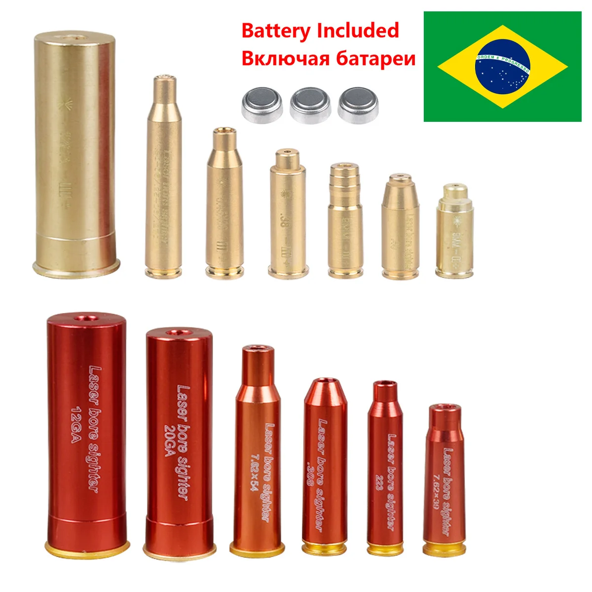 12GA 20GA 9mm Brass Caliber Red Lasers Bore Sight Training Bullet Caliber .223 .308 7.62 .45 5.45x39 Boresighter Hunting