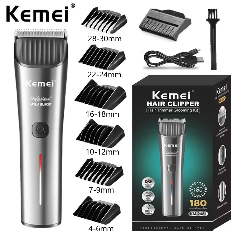 

Kemei KM-2481 Electric Hair Clipper Professional Men Adult Trimmer Cordless Rechargeable Hair Cutter Barber Hair Cutting Machine