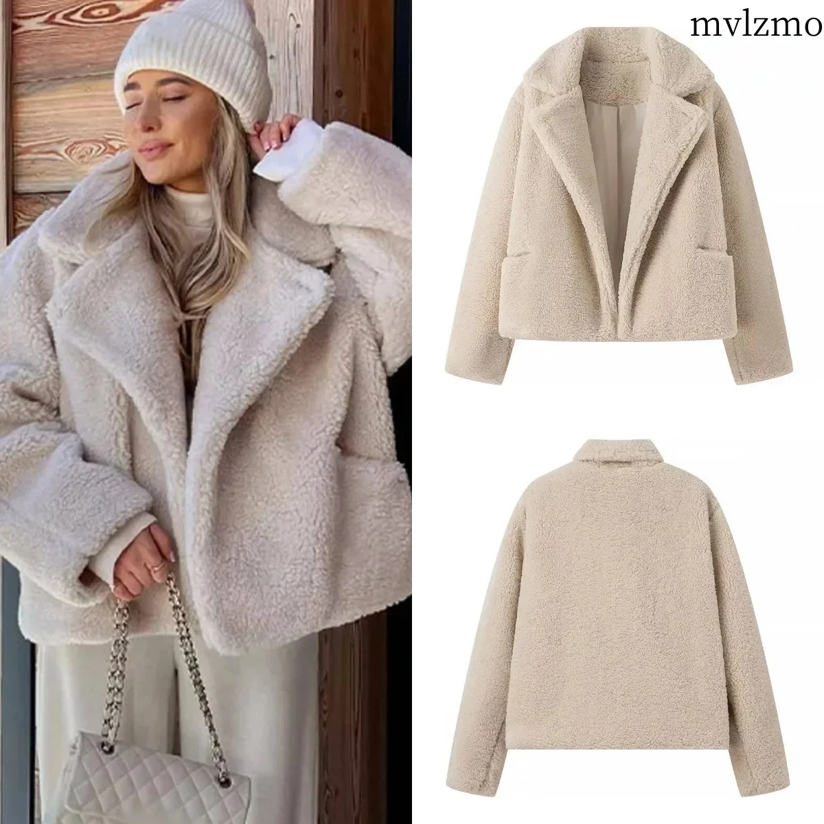 

Thickening Lambswool Furry Fashion Women's Winter Coat Lapel Long Sleeve Pockets Women Overcoat 2024 Luxury Solid Lady Top