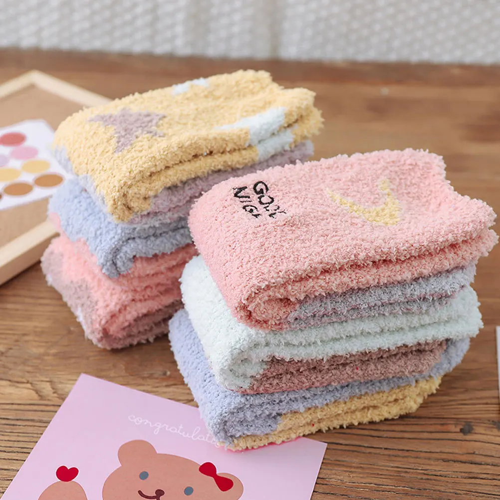 

3Pairs Coral Fleece Mid-Tube Female Socks Elastic Soft Warm Breathable Sleep Floor Socks Comfortable Coral Fleece Stockings
