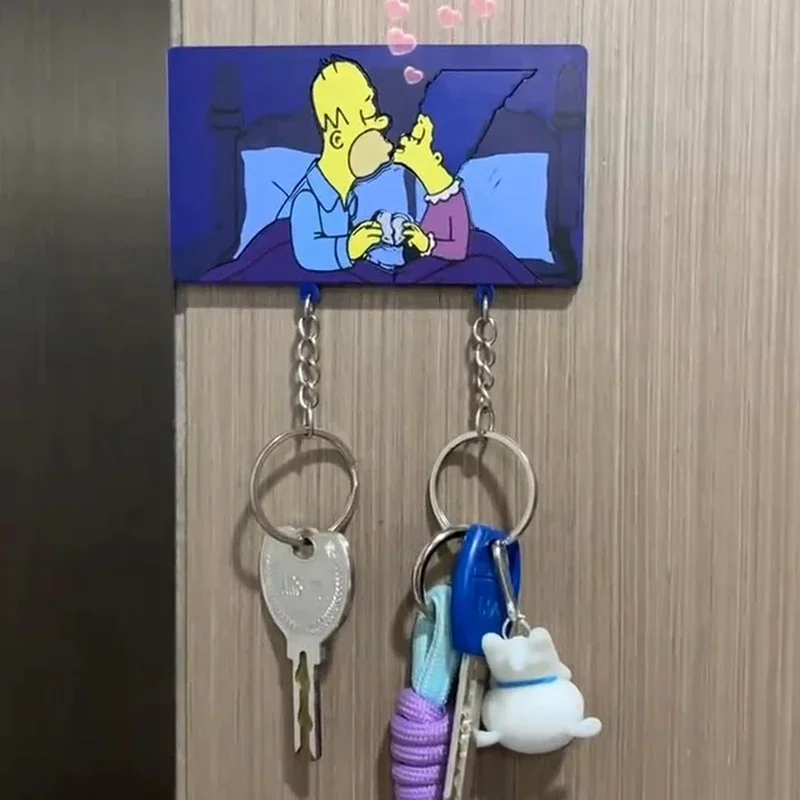 Disney The Simpsons Wall-mounted Key Holder Kawaii Anime Student Schoolbag Car Pendant Lovers Keychain Storage Rack Toys Gifts