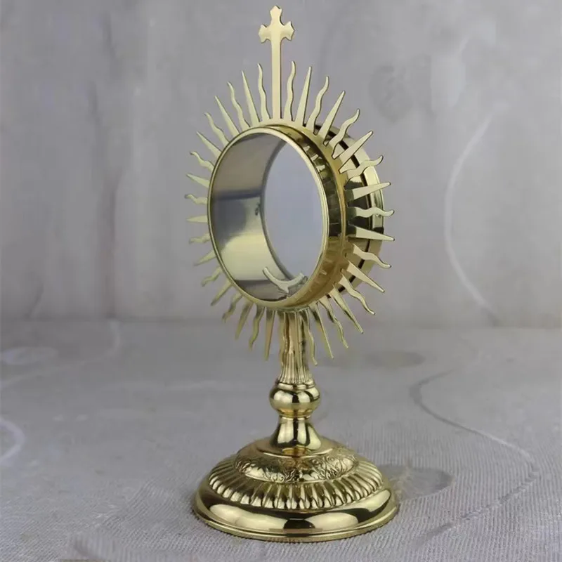 

Holy Box Catholic Monstrance with Removable Luna Top Cross, Religious Souvenir, Church Gift, Reliquary Brass, Holy Box