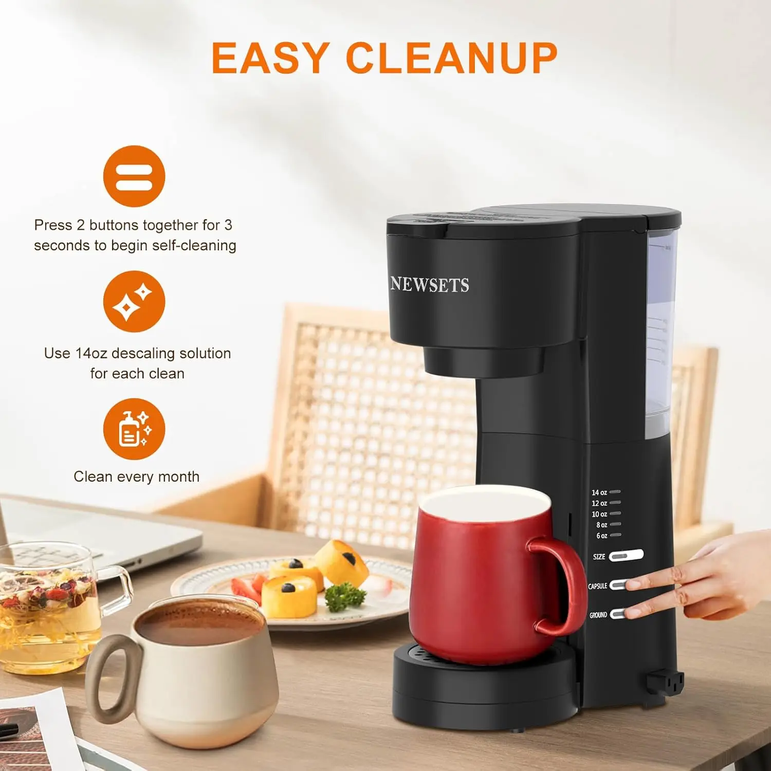 Caffettiera monodose 3 in 1 per tazza K e caffè macinato, caffettiera compatta con montalatte, dimensioni di preparazione 6-14 once, rimozione 28 once